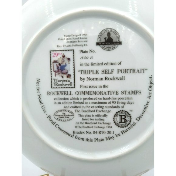 Norman Rockwell Triple Self Portrait Limited Edition Plate Bradford Exchange 94 - Picture 8 of 12